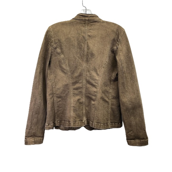 LRL Lauren Jeans Co. Womens Brown Stretch Denim‎ Leather Trim Jacket Sz 12 - Picture 2 of 12